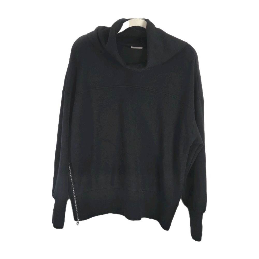 Varley Priya Longline Sweatshirt Side Zip Soft Cowl Neck Black Womens XS‎ COMFY